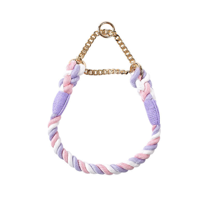 Pastel woven dog collars with gold buckles in many colours