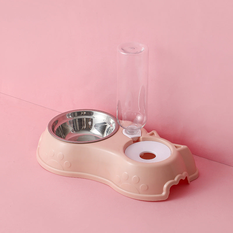 Gravity pet feeder and water bottle station with stainless steel bowl, view 6