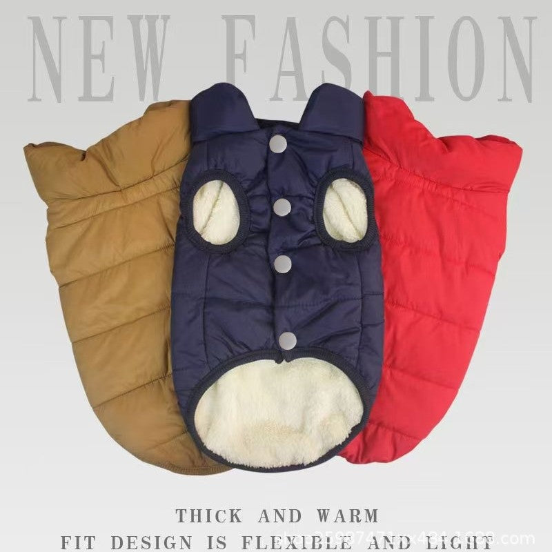 Thick padded dog vest coat for cold weather in Red, front view