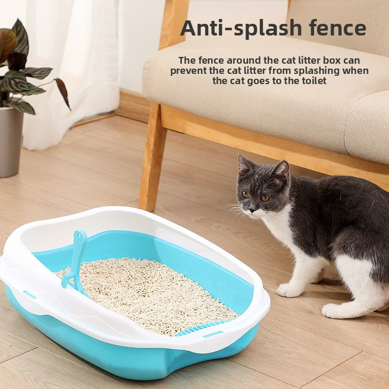 Semi-Enclosed Cat Litter Box with Scoop, Two-Tone Anti-Splash Tray