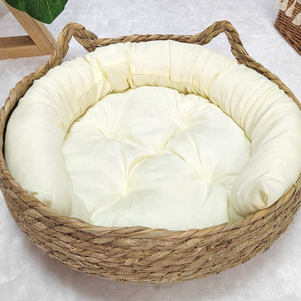 Woven cattail grass cat nest with cute cat ears, product image 8