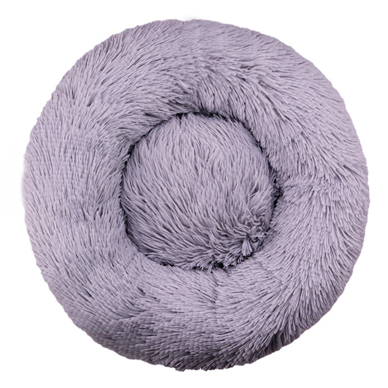 Round long plush nest bed for cats and dogs in Light Grey