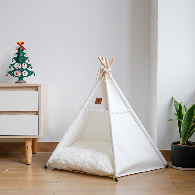 Canvas pet teepee tent with cushion for cats and dogs, view 6