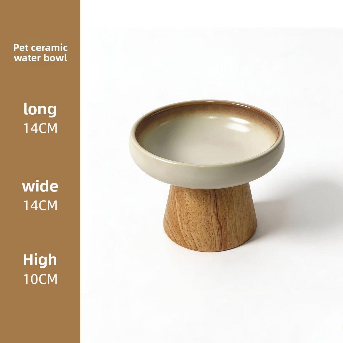 Elevated Ceramic Pet Feeding Bowl with Wooden Stand