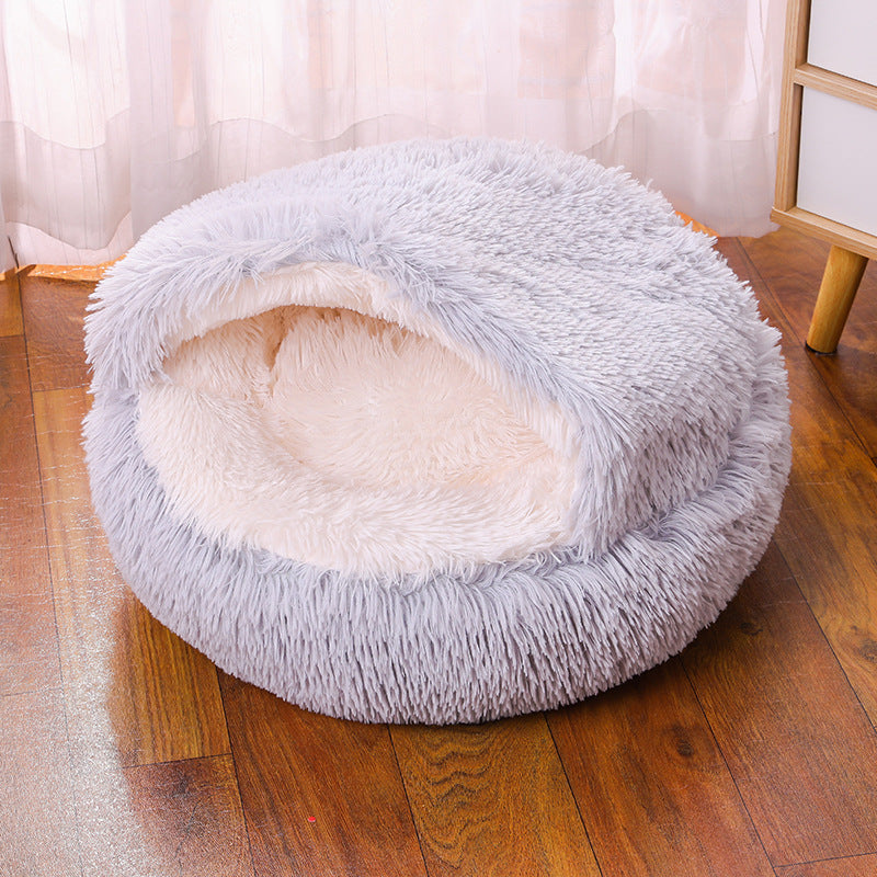 Winter Semi-Enclosed Cat Bed, 2-in-1 Warm Cave and Cushion