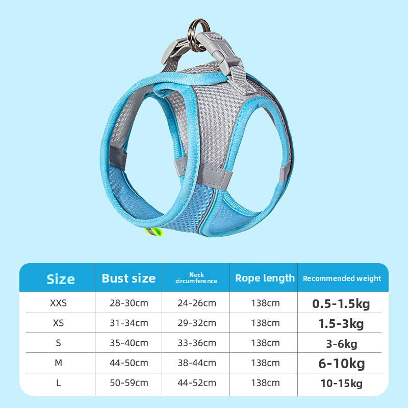 Small dog vest harness with reflective lead in green and grey