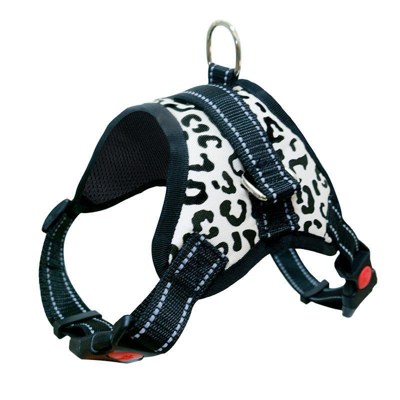 Saddle style padded dog harness in Check Saddle, showing size and shape