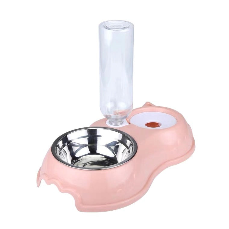 Gravity pet feeder and water bottle station with stainless steel bowl, view 5