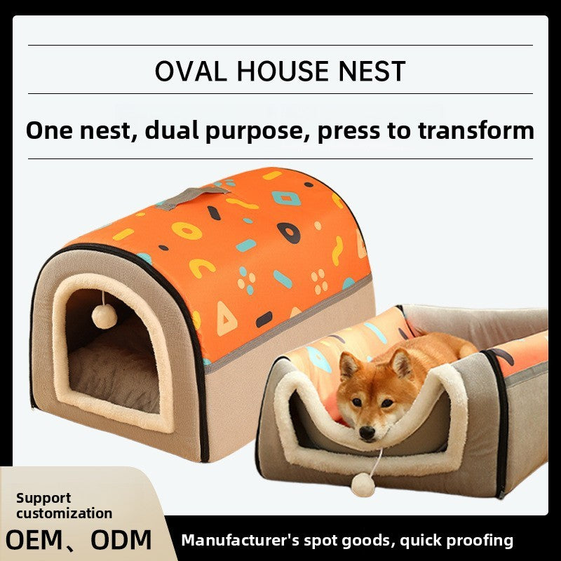 Grey portable plush pet bed house with velvet lining