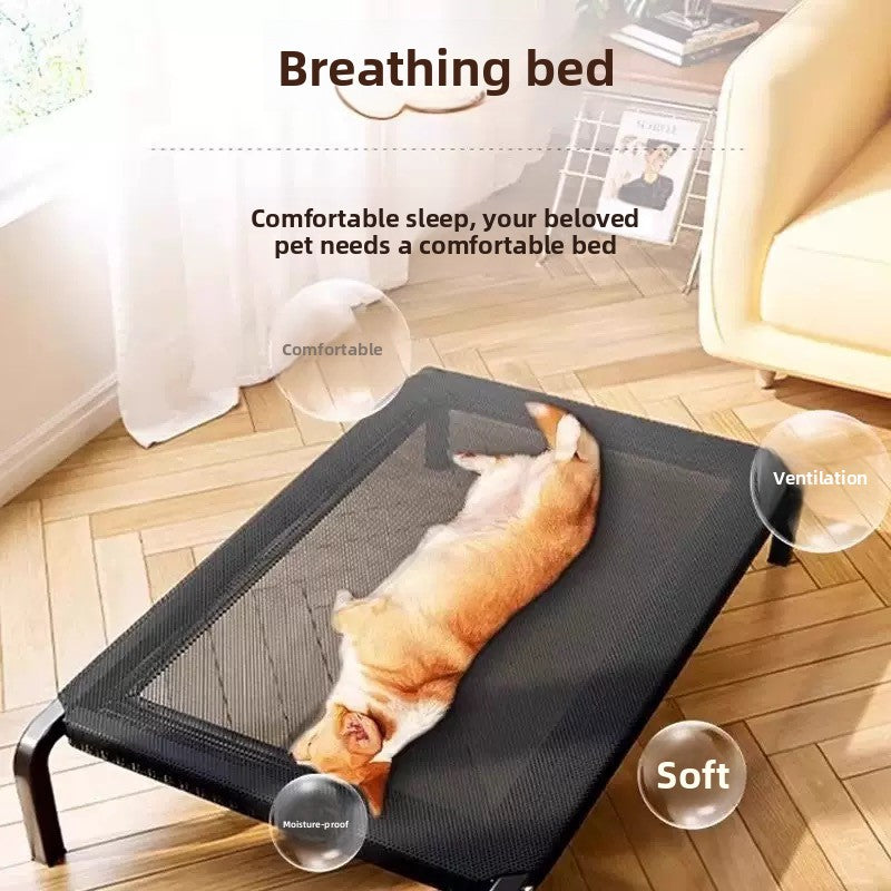 Elevated dog cot bed with removable washable cover, alternative angle view