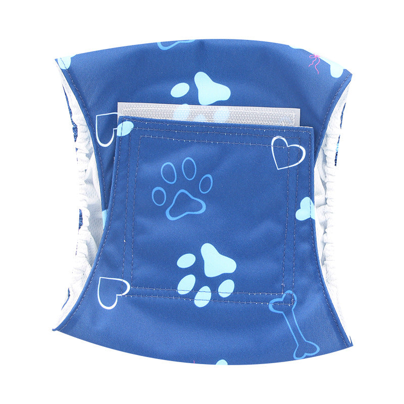 Washable male dog nappy with absorbent pad pocket in Assorted, side view