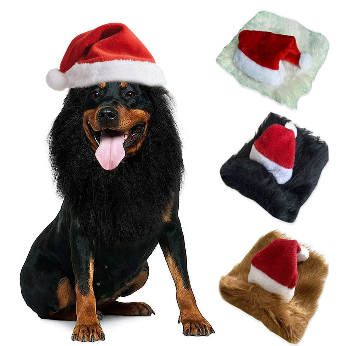 Lion mane and Christmas hat pet costume in Black, size Large