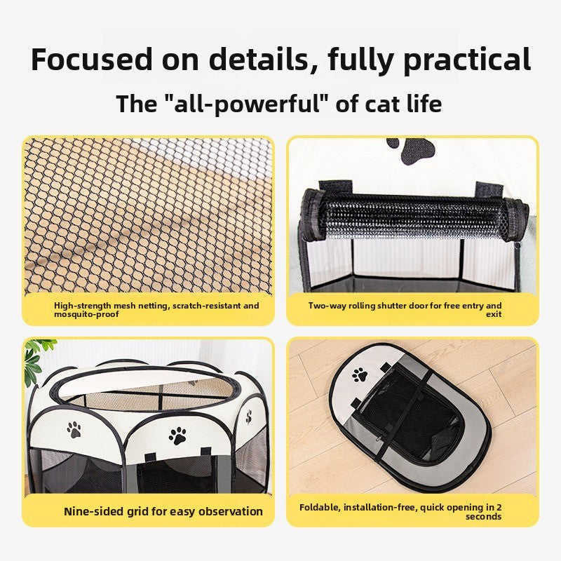 Enclosed pet maternity tent and playpen, alternative angle view