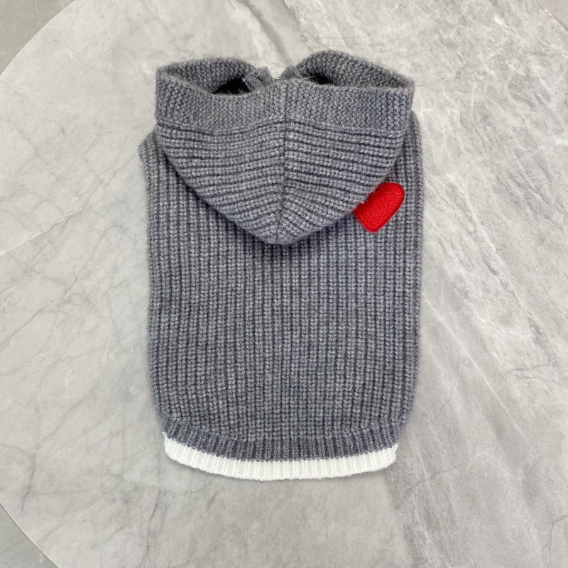 Thick knitted wool jumper for dogs and cats in Grey, in use with a pet