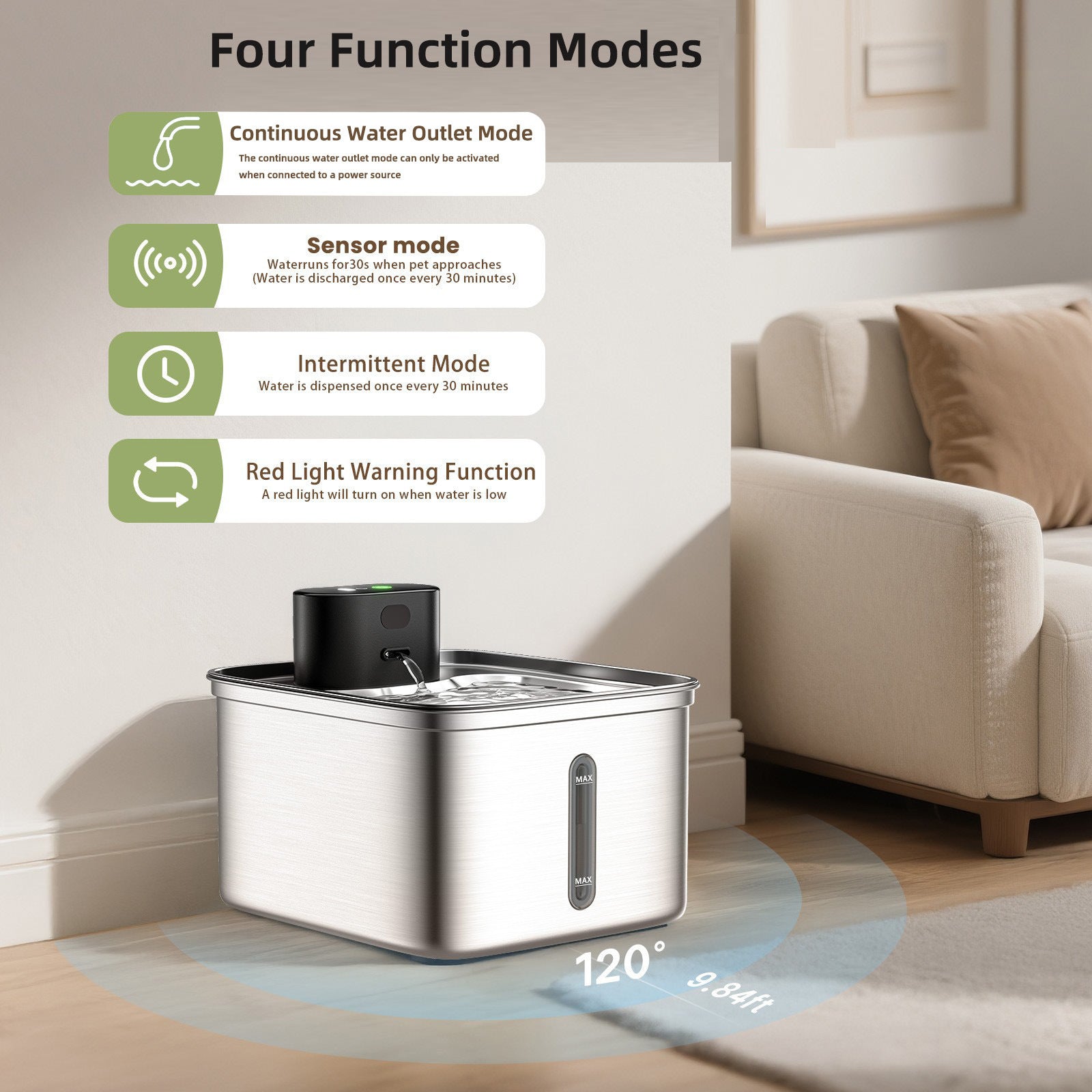 Stainless steel pet water fountain with filter, photo 1 of 9