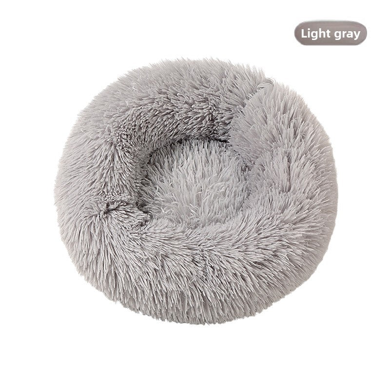 Round plush donut bed for dogs and cats in Light Grey, size 70cm Diameter