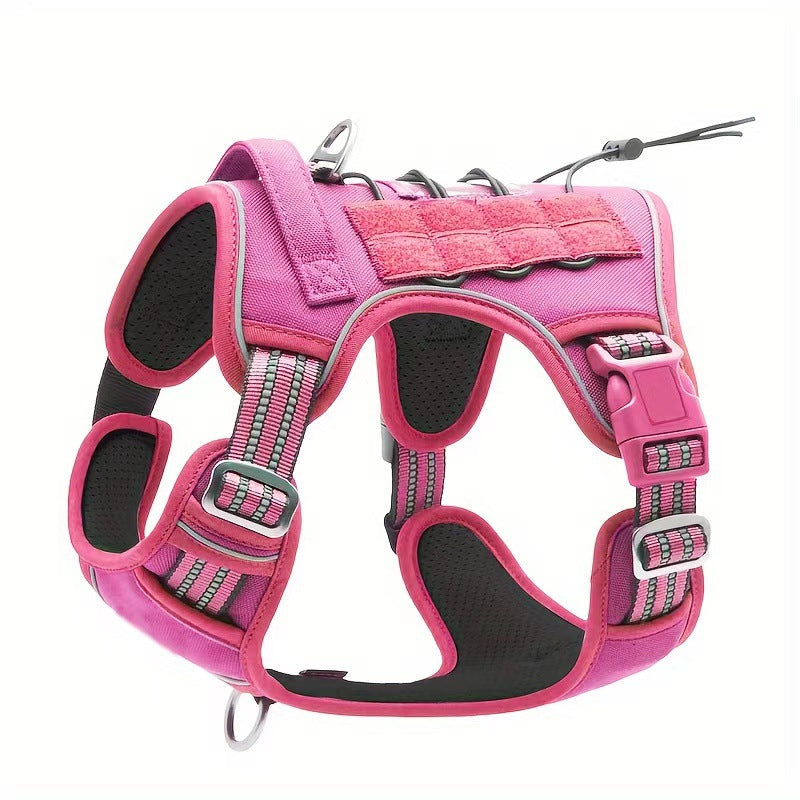Tactical nylon dog harness with metal buckles in desert camo, view 52