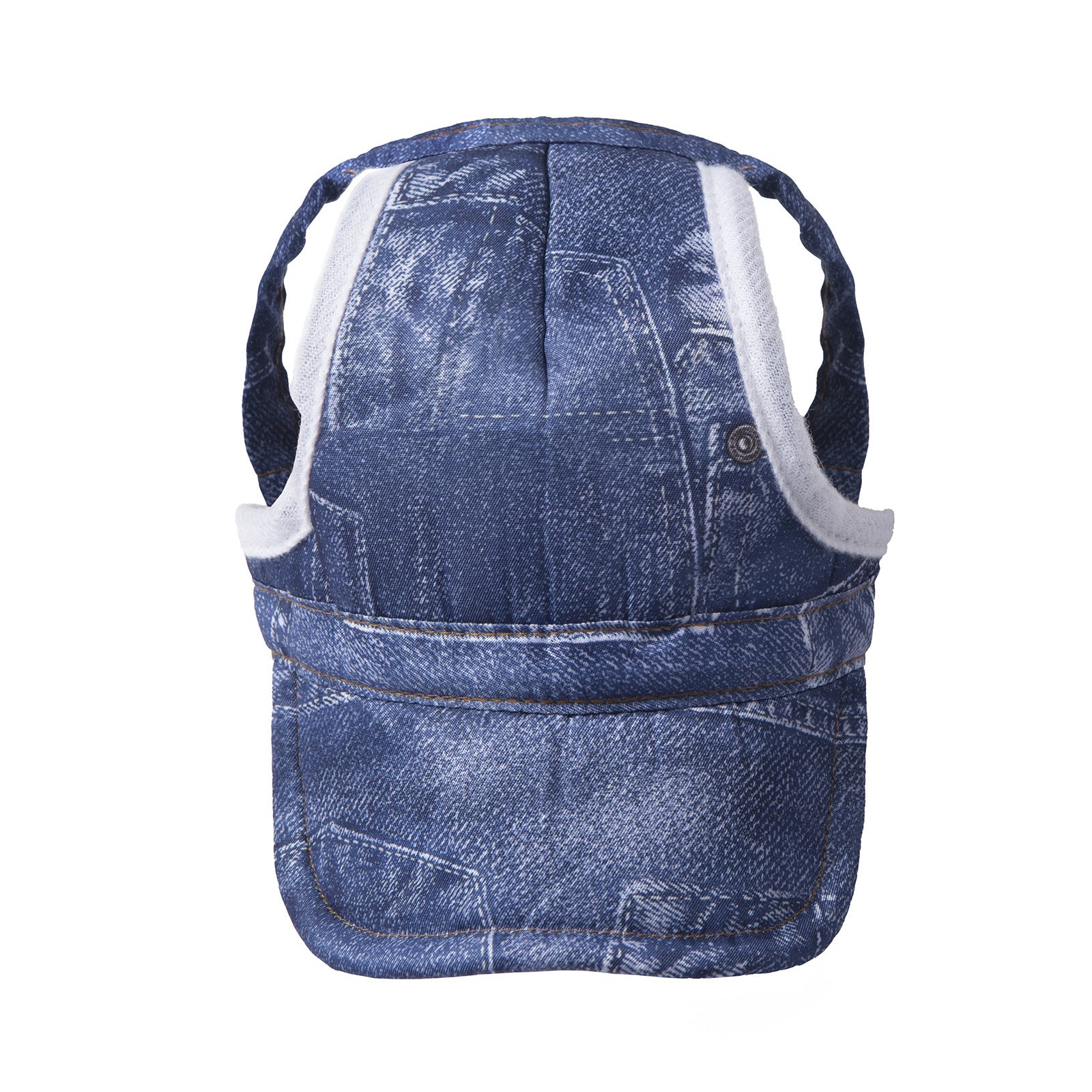 Adjustable pet baseball cap with ear cutouts in White Cow Print, material detail