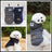 Two-leg padded cotton dog coat with moustache pattern in Black, front view