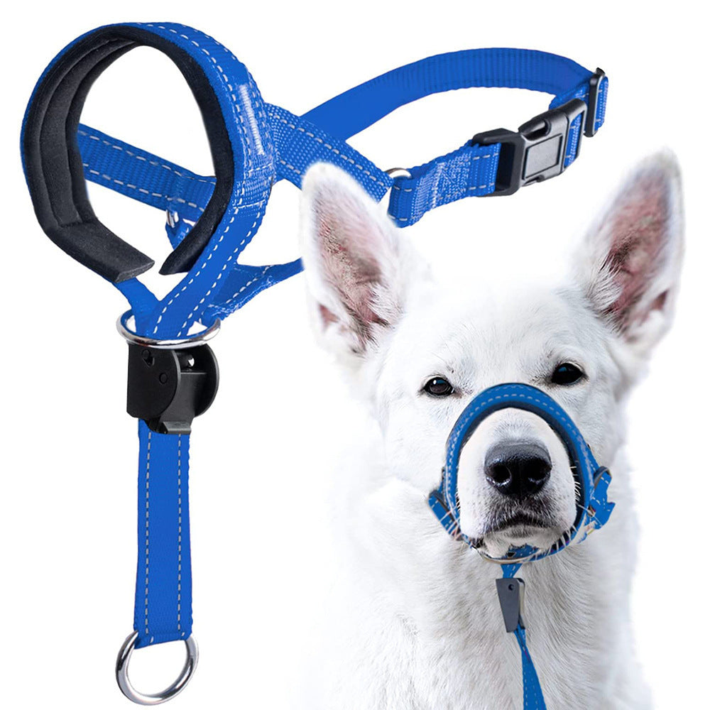 Adjustable nylon dog muzzle in orange with buckle strap