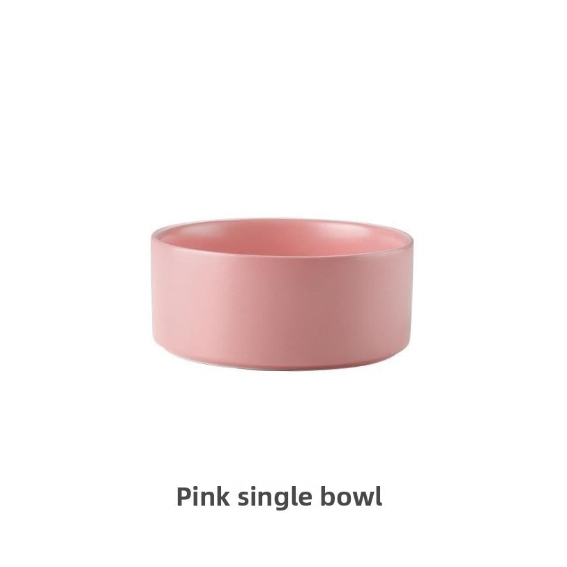 Raised glazed ceramic pet bowl on a stand in pastel yellow, view 26