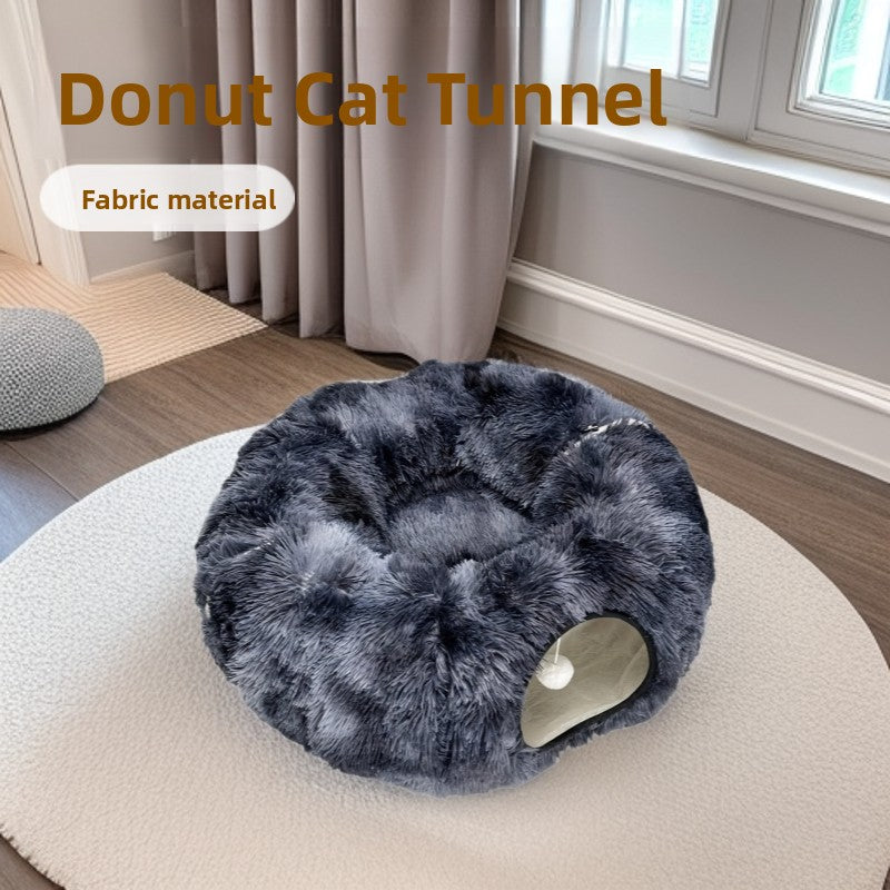 Washable donut cat tunnel bed with removable cover, 85cm pet nest - view 1