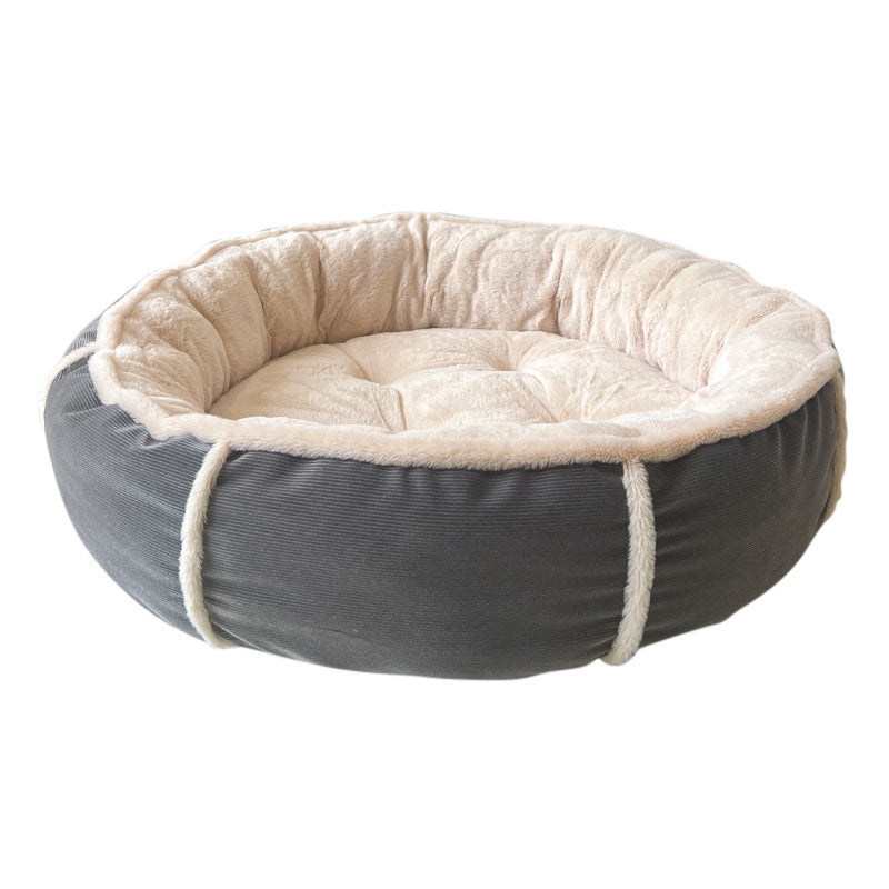 Round plush and corduroy pet bed for dogs and cats, photo 3 of 20