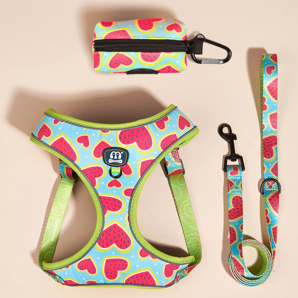 Heart print dog harness and lead set, ideal for everyday use