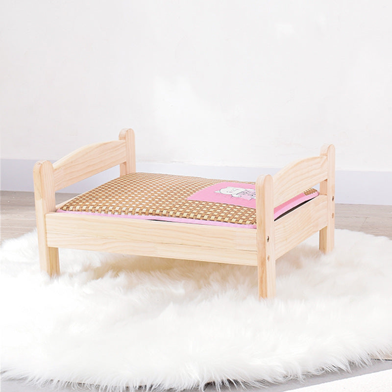 Solid wood pet bed for cats and small dogs, close-up detail view