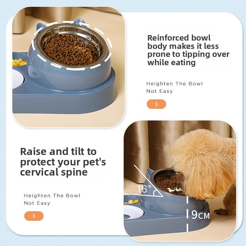 Dual Bowl Pet Feeder with Removable Stainless Steel Inserts and Weighted Anti-Slip Base