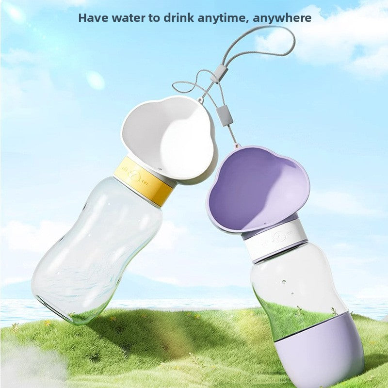 Portable Pet Water Bottle with Feeding Bowl, Leak-Resistant Travel Dispenser for Pets
