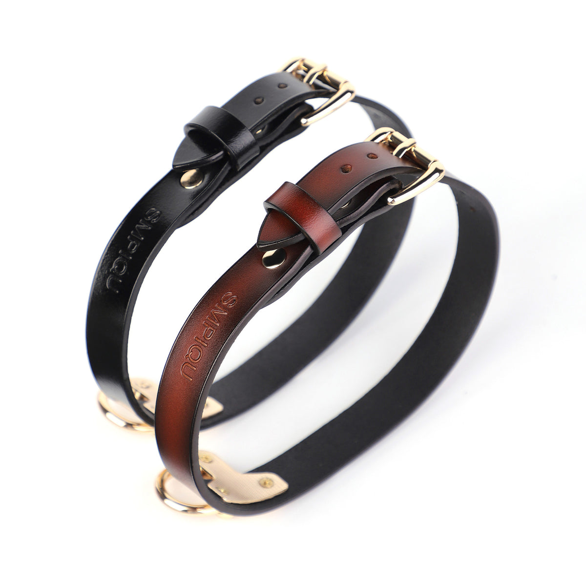 Black leather look dog collar and matching lead set