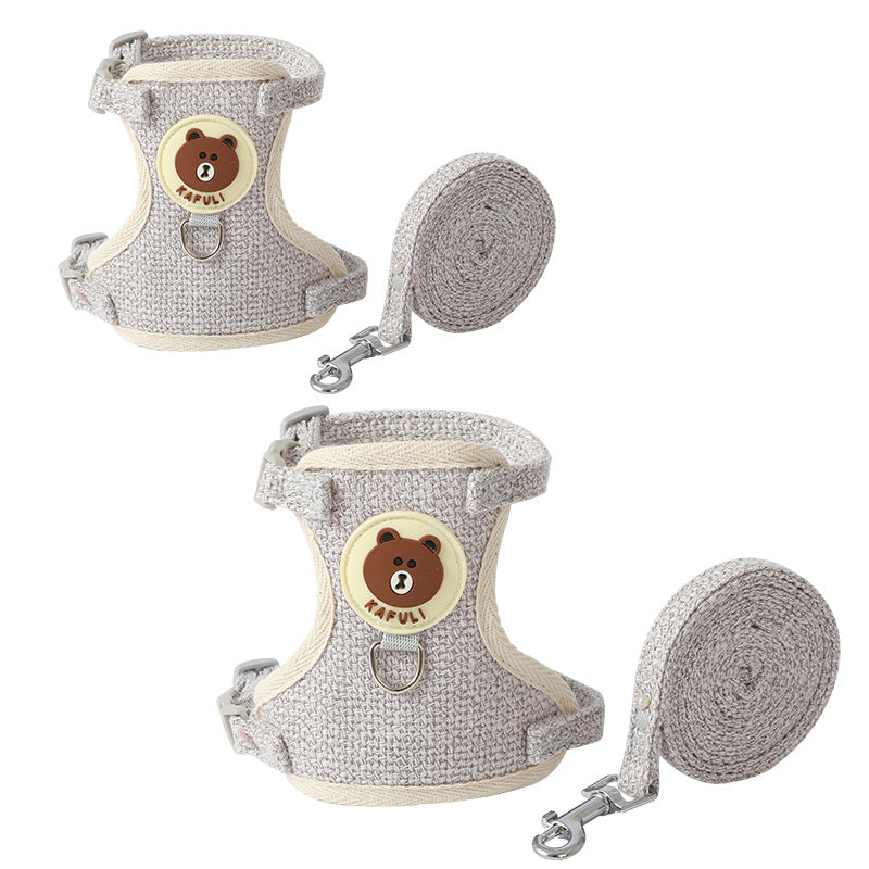 Cotton-linen bear harness and lead for dogs and cats, ideal for everyday use