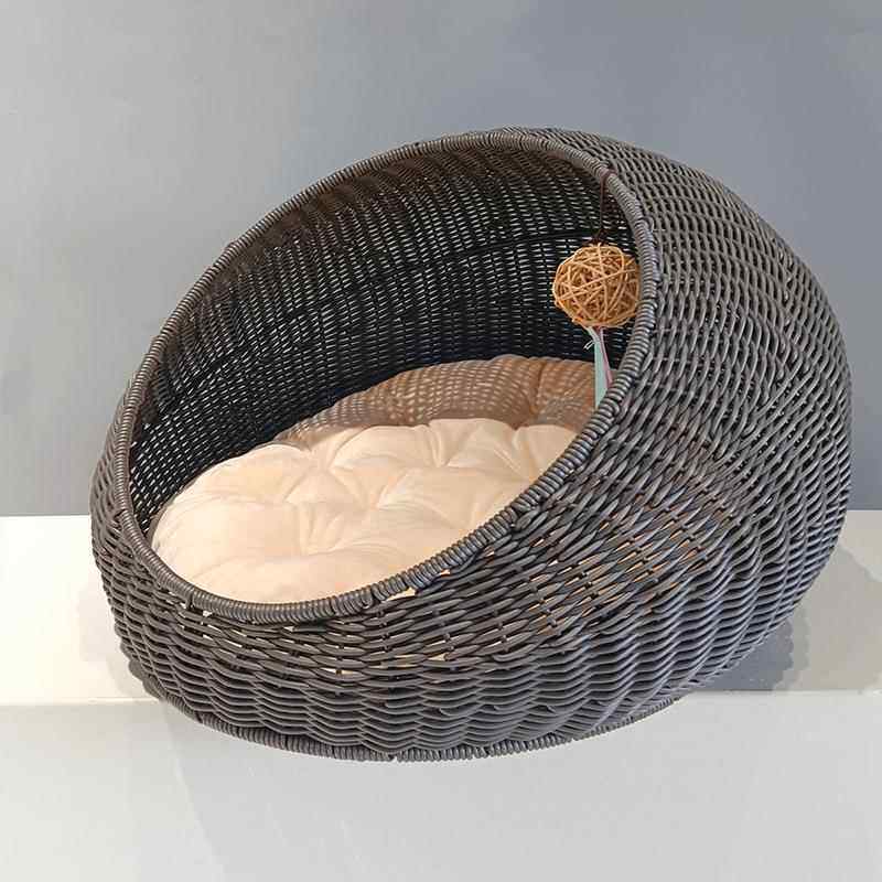 Hand woven rattan cat bed with removable washable cushion, view 16 of 23