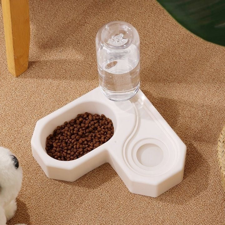 Dual-Bowl Pet Water Dispenser and Food Bowl with Anti-Spill Heart Design