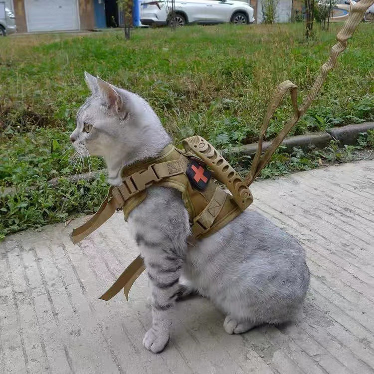 Tactical style cat walking vest with chest strap and lead, product image 1