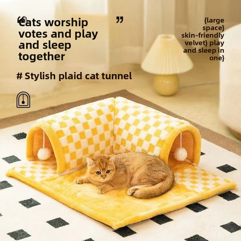 Plush cat tunnel bed with removable cover, detail photo 4