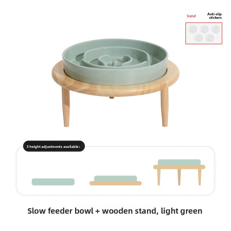 Ceramic Slow Feeder Dog Bowl in Ivory or Green, 15.5cm or 21cm, Optional Elevated Stand