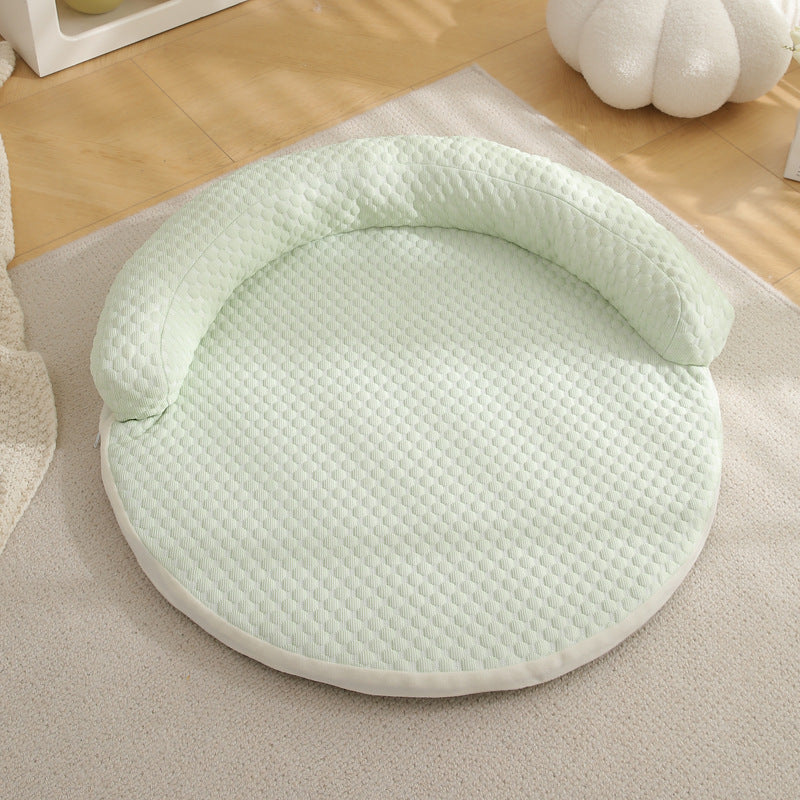 Ice Silk Cooling Pet Bed, Round Dog and Cat Sofa Mat with Bolster
