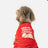 Christmas elf dog costume in soft flannel in Red, side view