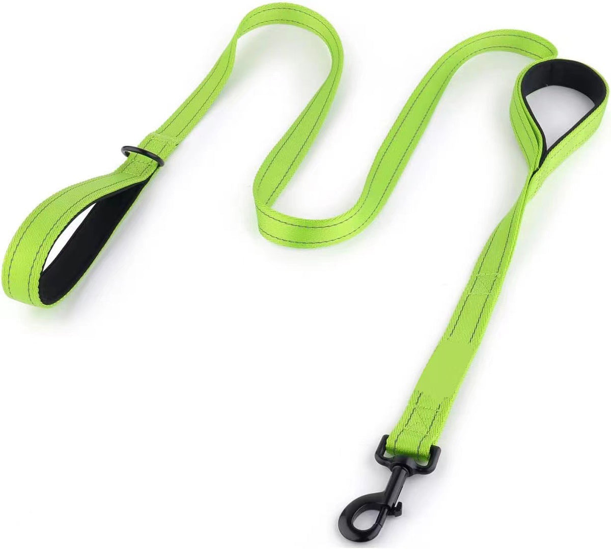 Double layer nylon dog lead with reflective stitching in red