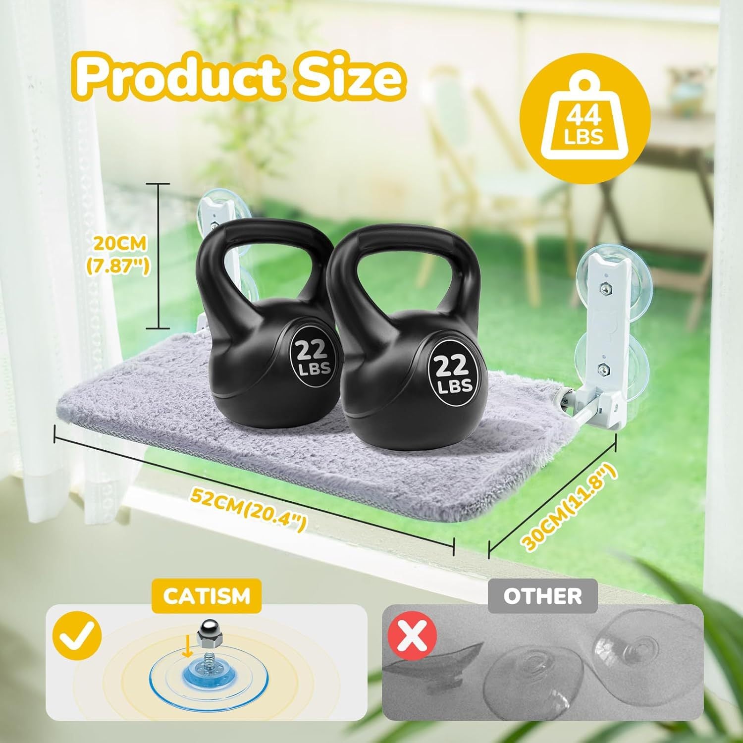 Cat window hammock with suction cups and soft cover, view 4