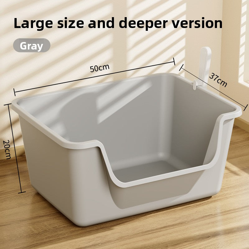 Extra Large Semi-Enclosed Cat Litter Box with Scoop, Thick PP