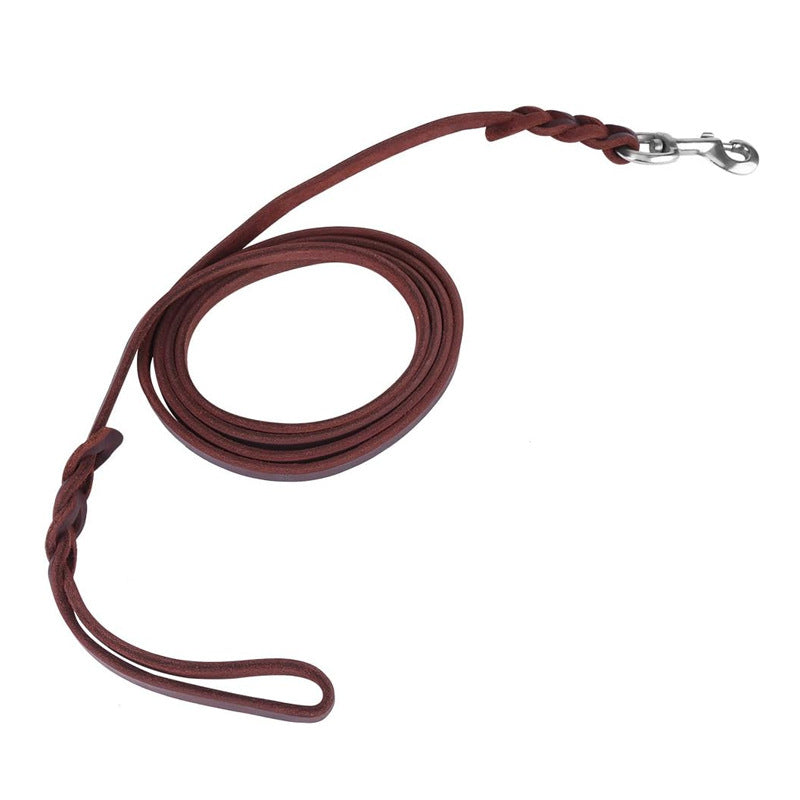 Braided dark brown leather dog lead with locking hook, 3 sizes available
