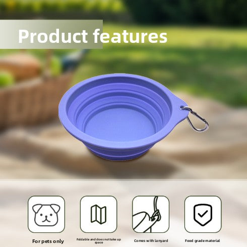 Outdoor Portable Folding Silicone Pet Bowl with Carabiner, 350ml and 650ml Sizes