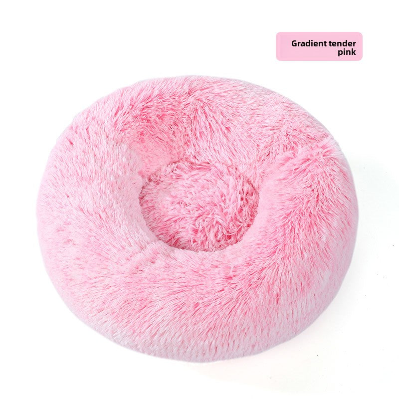 Plush round padded dog and cat bed in Gradient Soft Pink