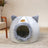Grey enclosed cat head pet house with washable pad, view 1
