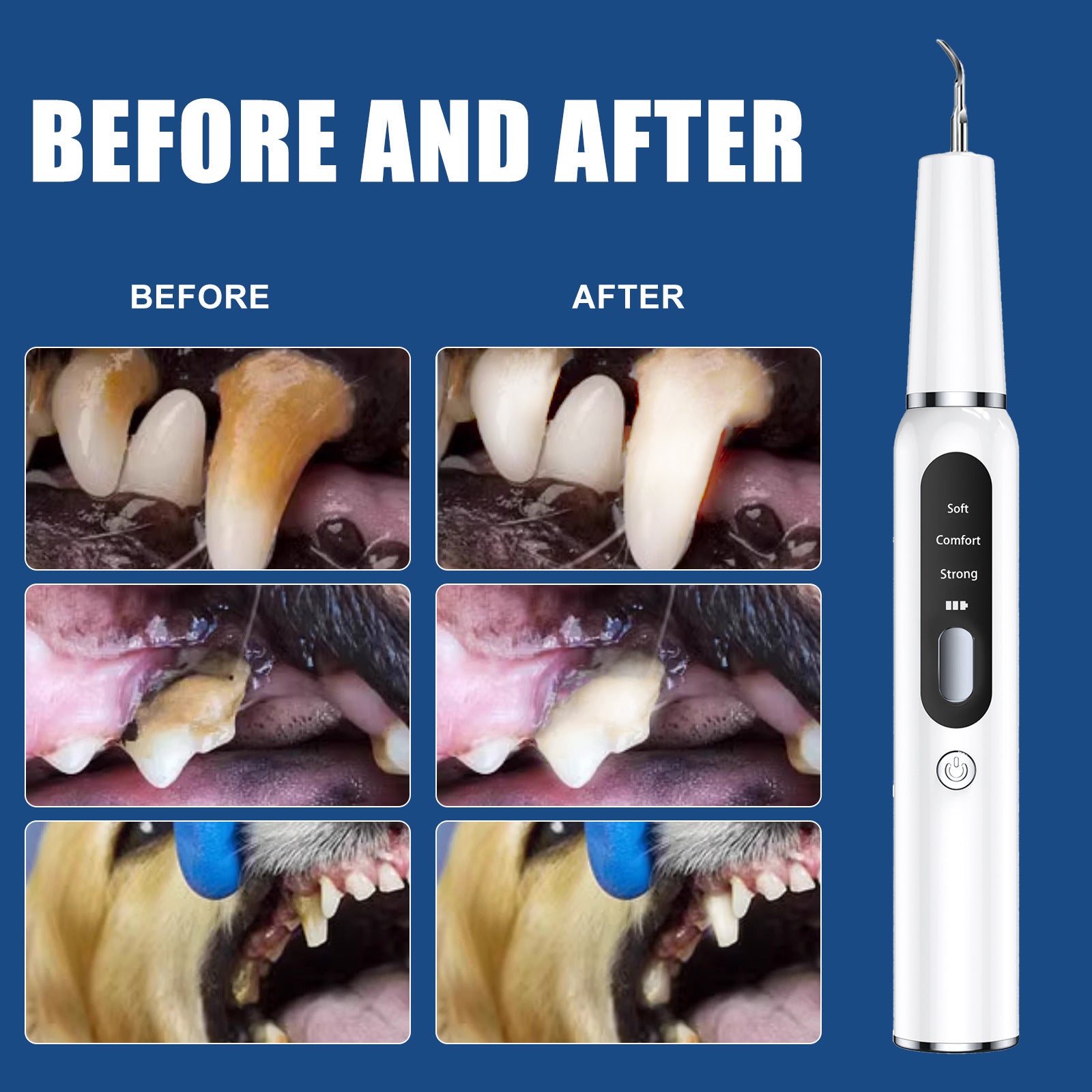 Ultrasonic Pet Tooth Cleaner for Dogs and Cats, Three-Piece Home Dental Care Set