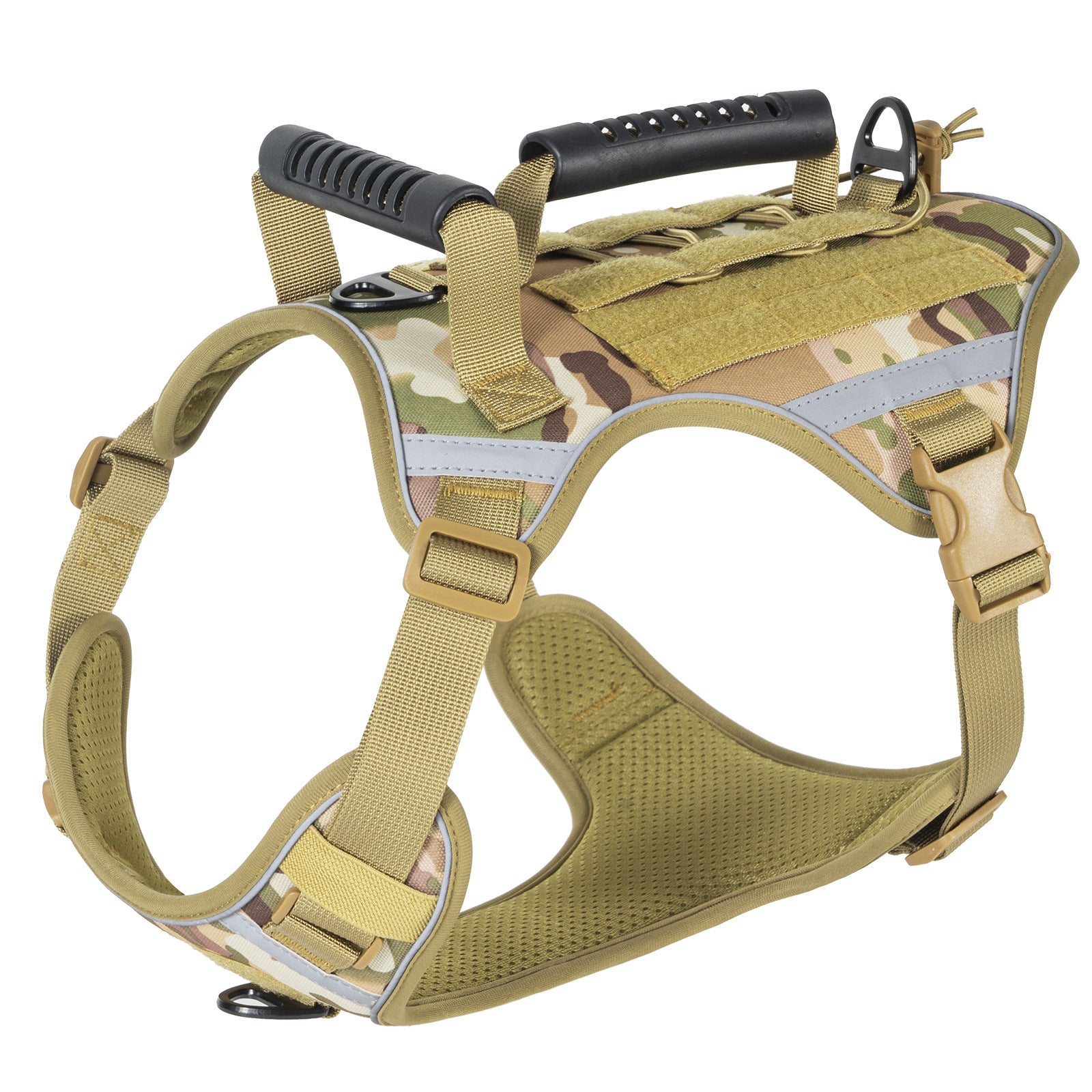 Tactical dog harness in army green on a large dog