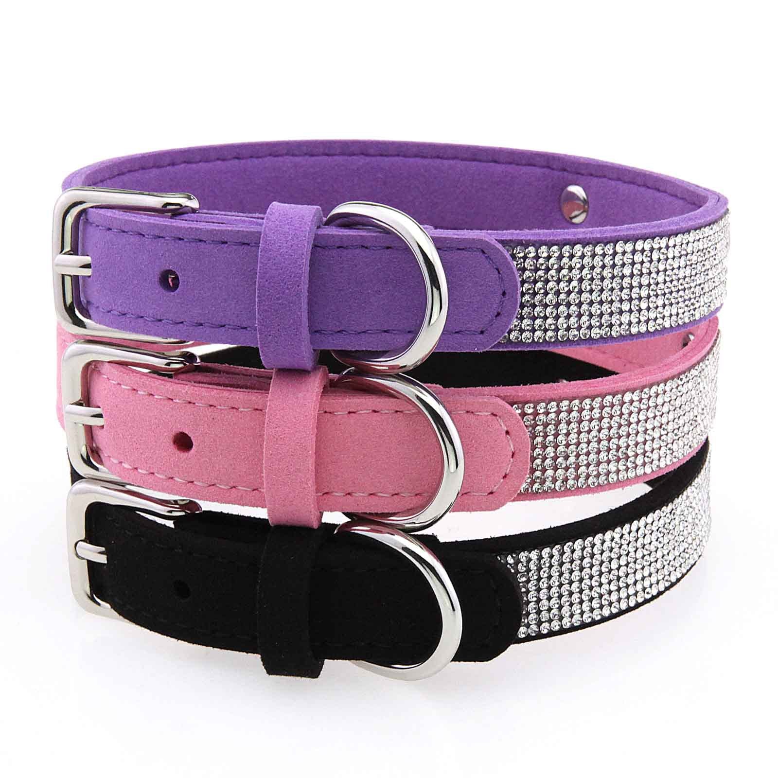 Rhinestone nylon collar for dogs and cats in Black, in a home setting